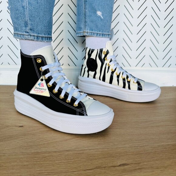 ❤️Rare Converse Chuck Taylor All Star Move Hi Women Shoes Sz 9 Black White Zebra - Picture 2 of 11